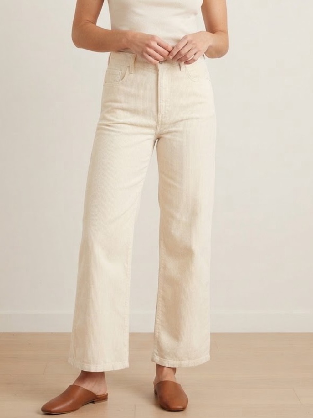 Zara Sz 6 Corduroy Off White Relaxed Wide Leg Pants